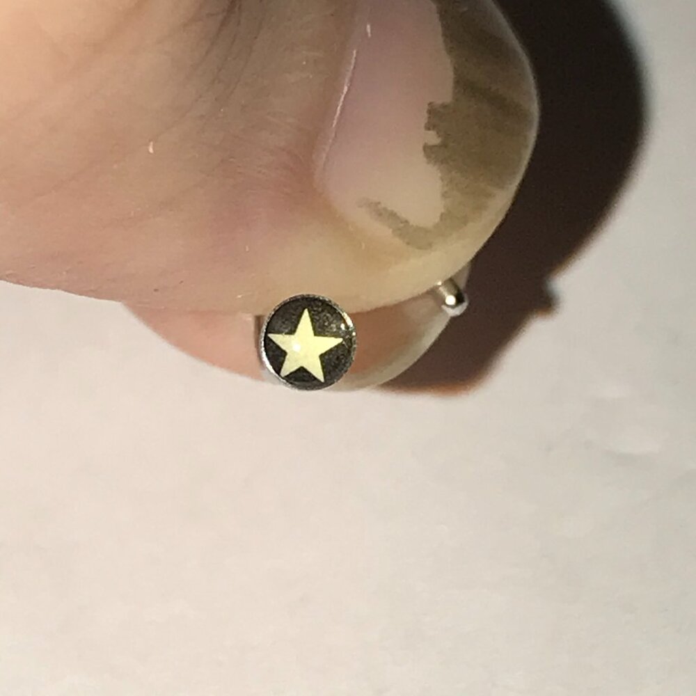 Black with White Star 18 Gauge C-shaped Nose Ring